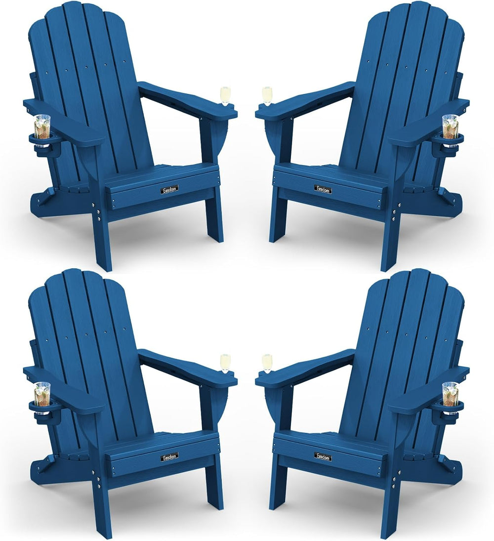Folding Adirondack Chairs Set of 4, Plastic Patio Chair with 2 Cup Holders