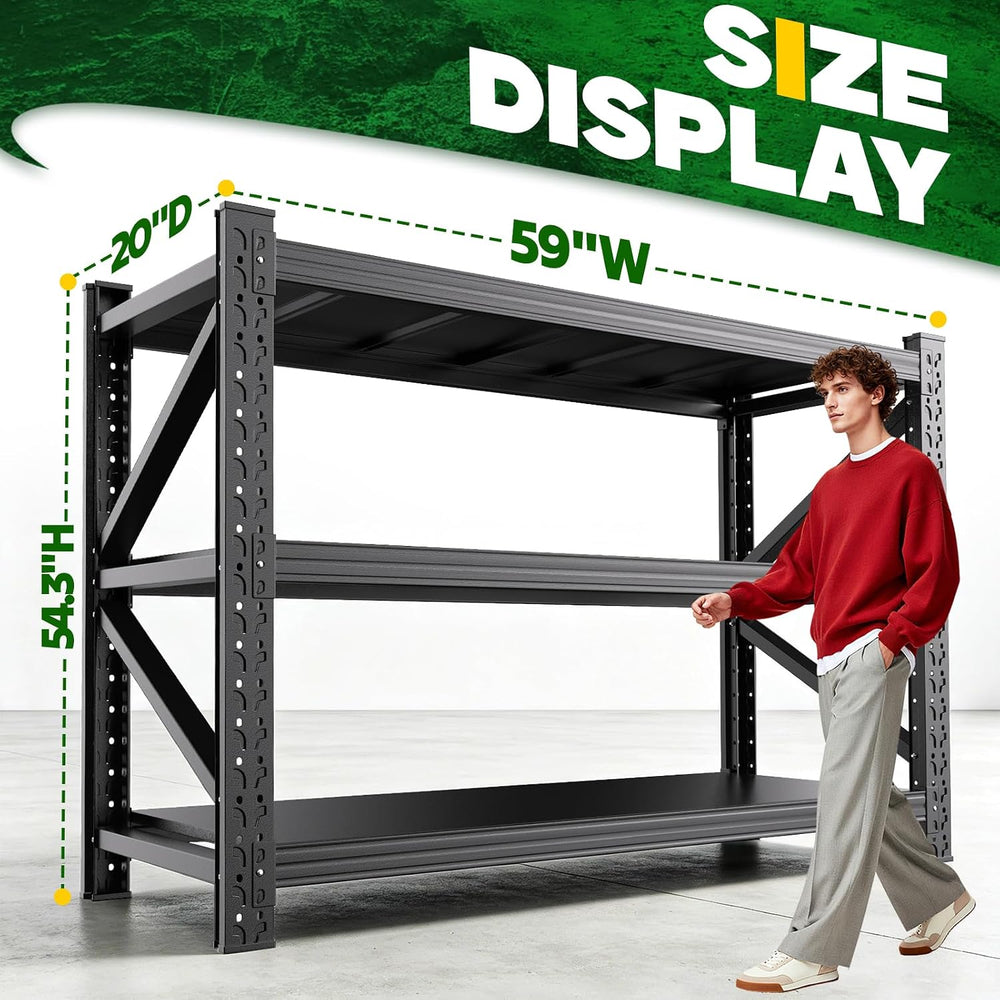 59" W Garage Shelving Heavy Duty Storage Shelves, 3-Tier Adjustable Gara...