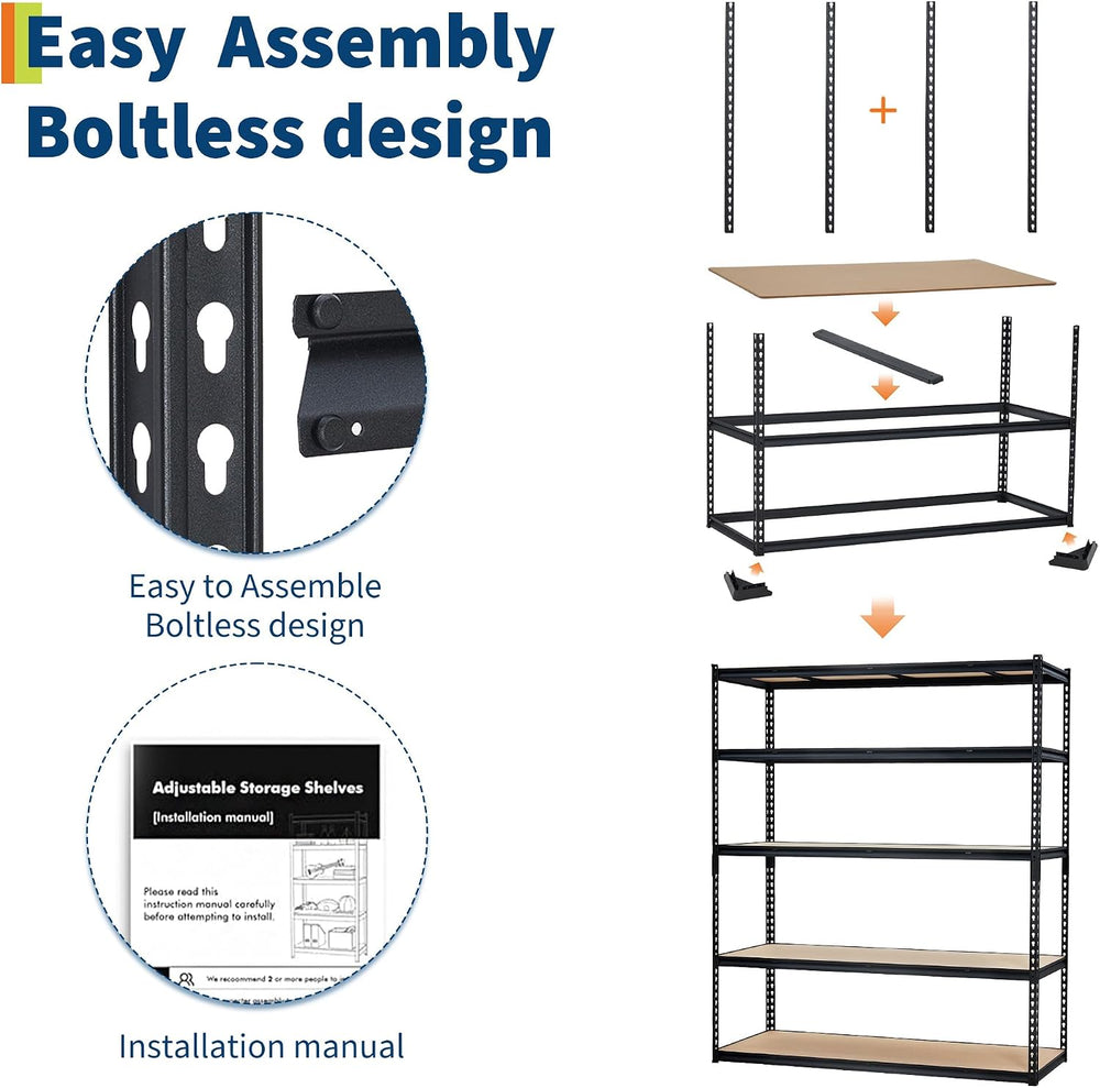 Garage Storage Shelves 5 Tiers, Heavy Duty Storage Shelving Racks with 3000 L...