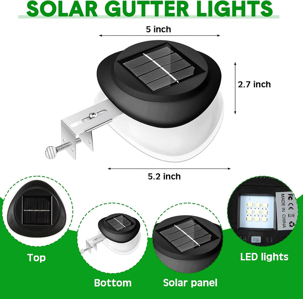 Yinder 12 Pieces Solar Gutter Lights Outdoor 9 LED Waterproof Gutter Solar Li...