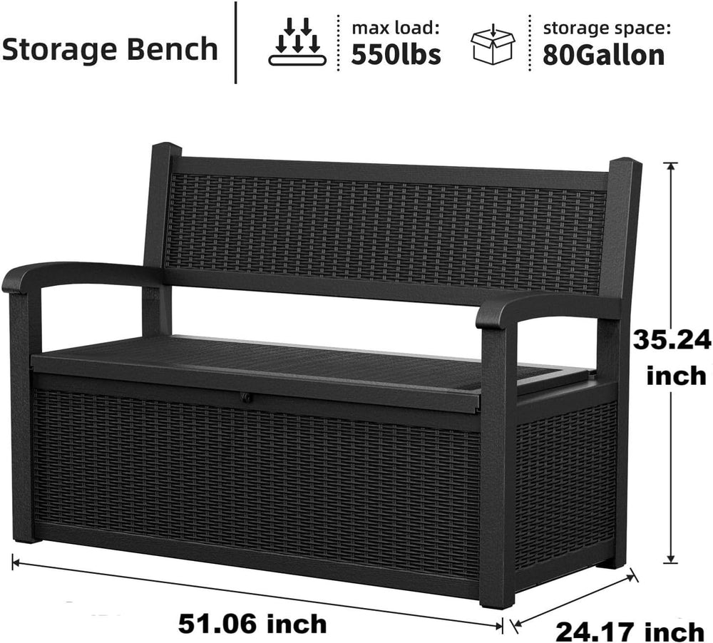 ROJIK 80 Gallon Storage Bench Deck Box Outdoor with Armrests,Storage Furnitur...