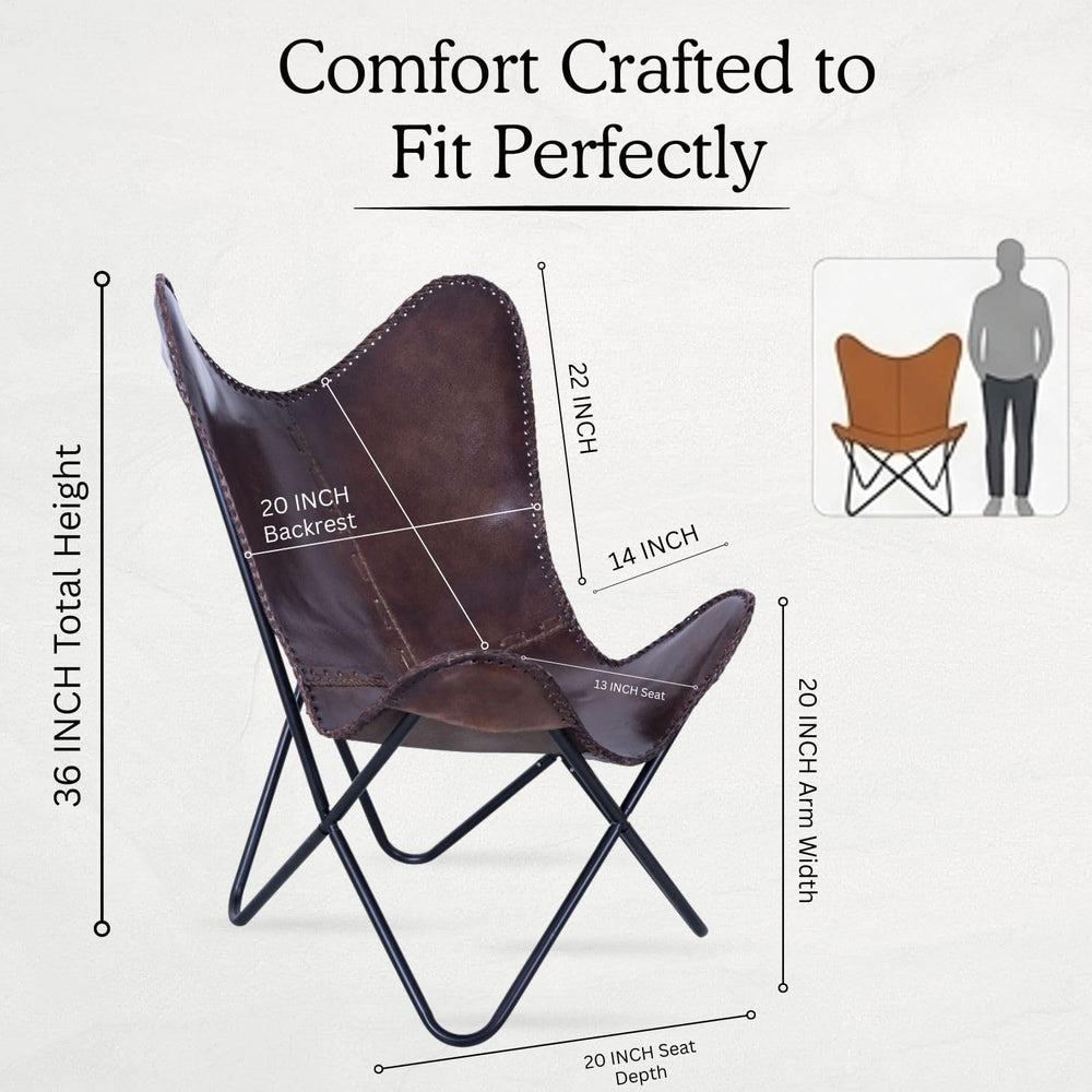 Indian Hando Art Vintage Brown Leather & Arm Butterfly Chair | Genuine Ta...