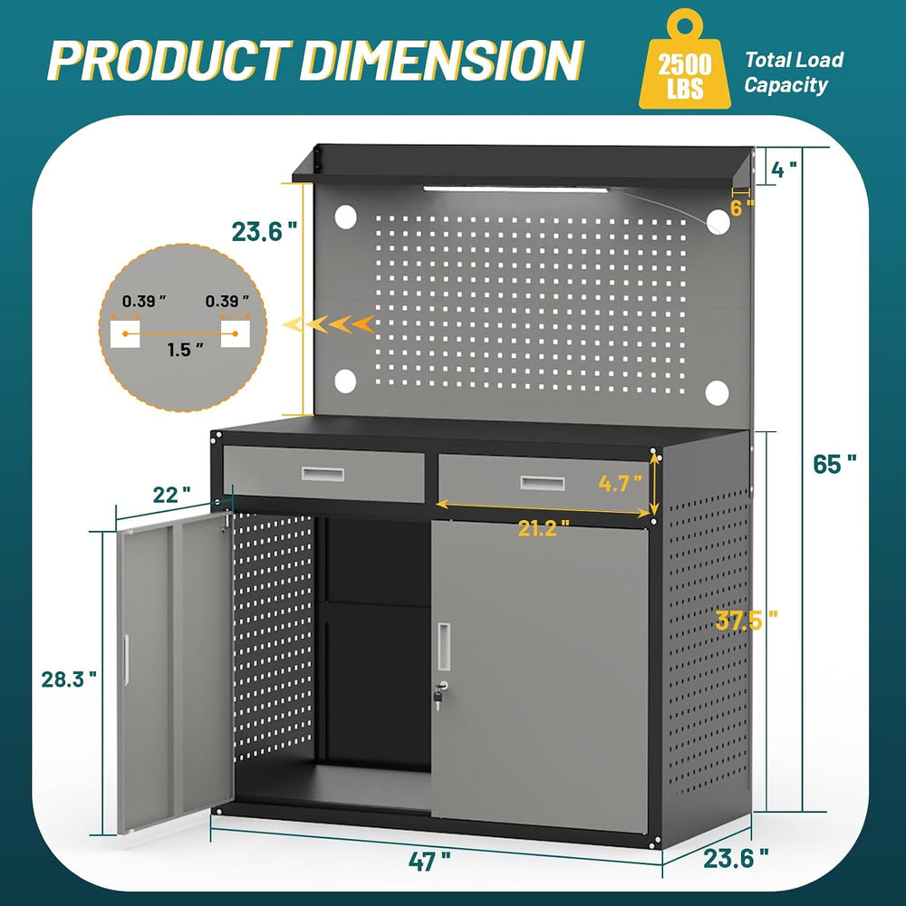 48" Heavy Duty Workbench with Drawers and Lockable Storage Cabinet- 2500...