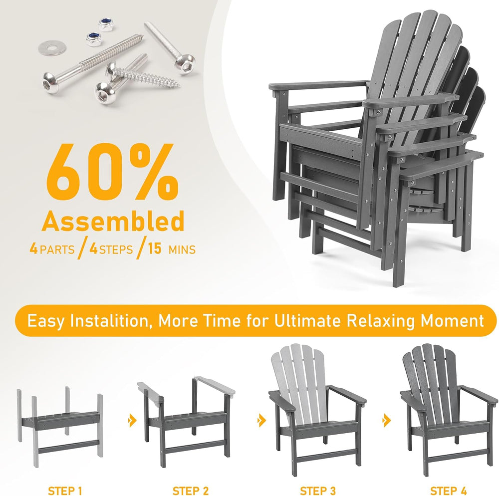 Oversized Stackable Adirondack Chair Set of 2, HDPE Fire Pit Chair