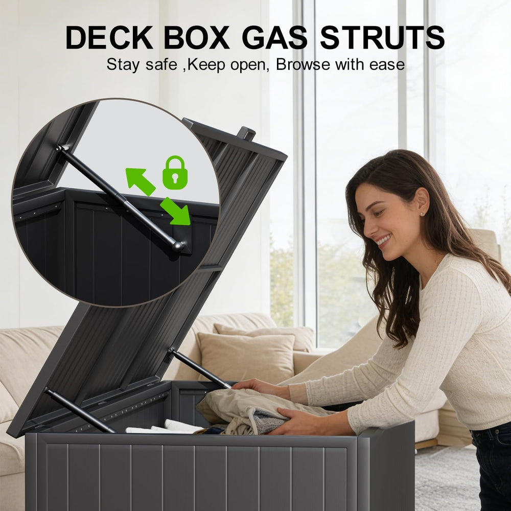 250 Gallon Metal Large Outdoor Deck Box with 4 Wheels, Black