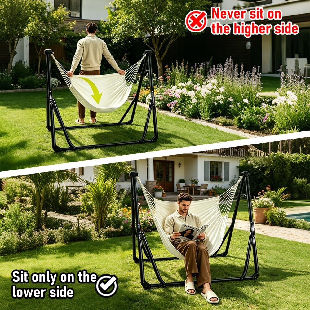 2-in-1 Hammock Chair, Foldable Steel Stand Indoor Outdoor Swing Bag