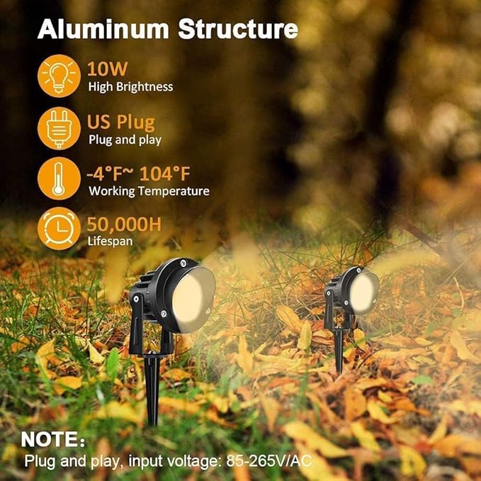 Romwish 120V LED Landscape Spotlights, 10W Outdoor Spotlights for Yard, 3000K...