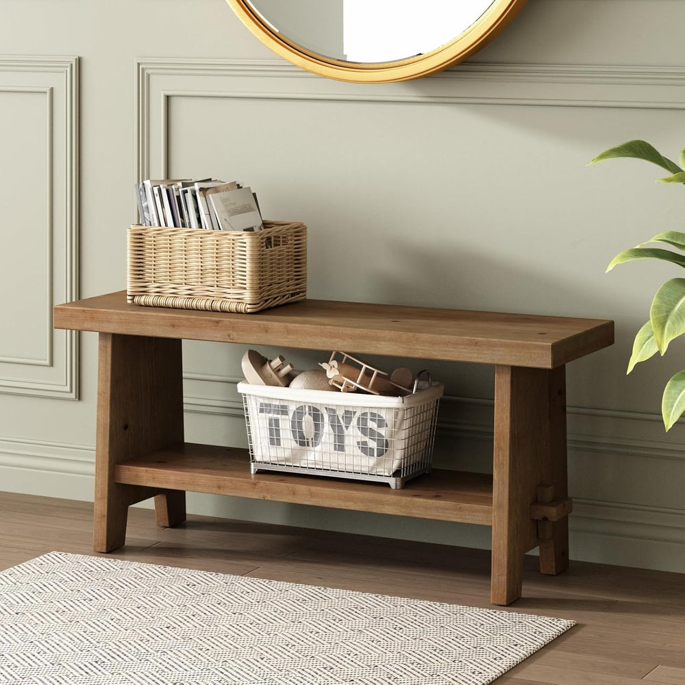 Wood Entryway Bench - 39.4" Farmhouse Long Storage Bench, Indoor