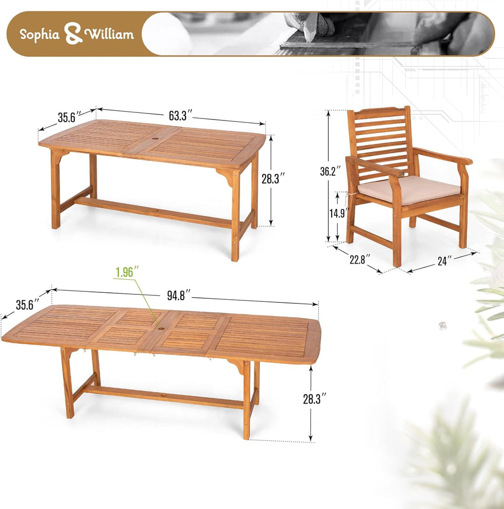 Sophia & William 9pc Outdoor Dining Set, Expandable Wood Table