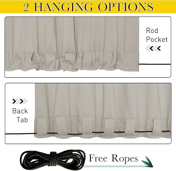 NICETOWN 2 Panels Waterproof Outdoor Curtains Fixed Grommet & Back Tab on...
