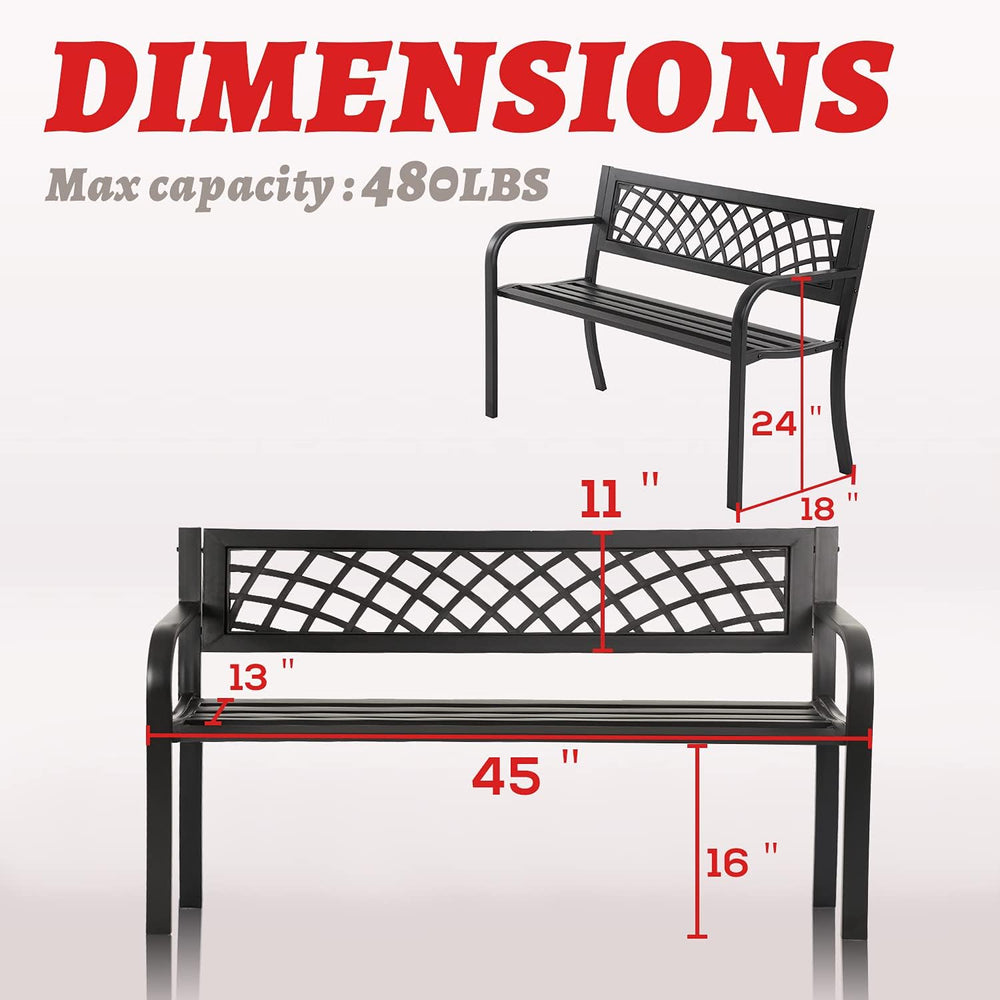 HCY Garden Bench Outdoor Metal Bench Patio Garden Bench Sturdy Steel Frame Fu...