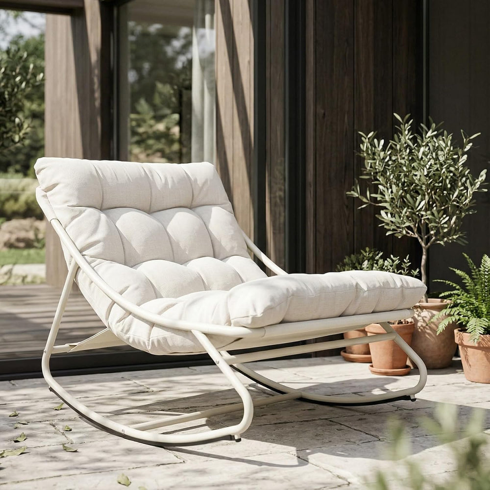 Grand patio Rocking Chair with Cushion for Indoor and Outdoor, Beige