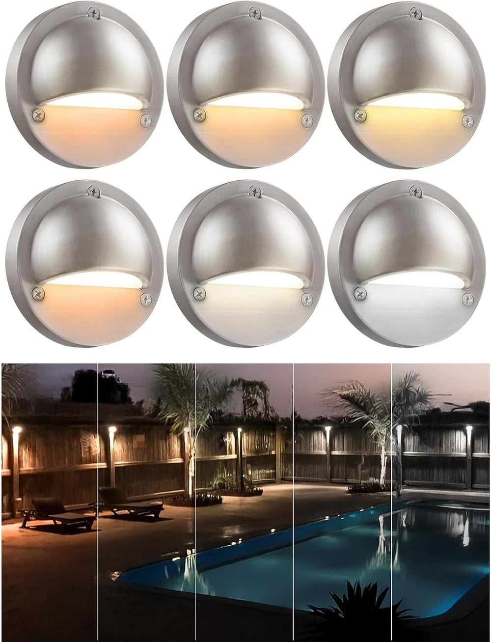 LEONLITE 6-Pack 5CCT 3.74inch Low Voltage LED Deck Lights, Satin Nickel