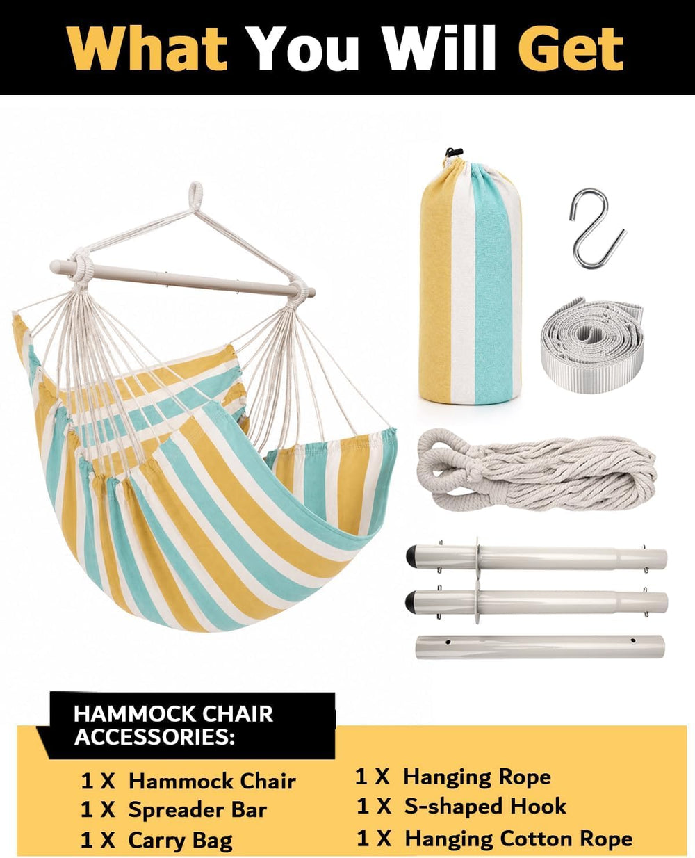 ADVOKAIR Hammock Chair Swing 500lbs Steel Bar Multi-Size Bedroom&Porch