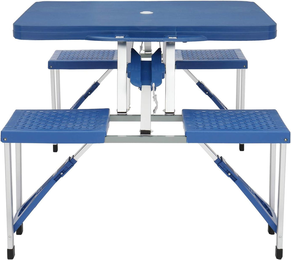 4FT Portable Folding Camping Picnic Table with Seats Chairs and Umbrella Hole...