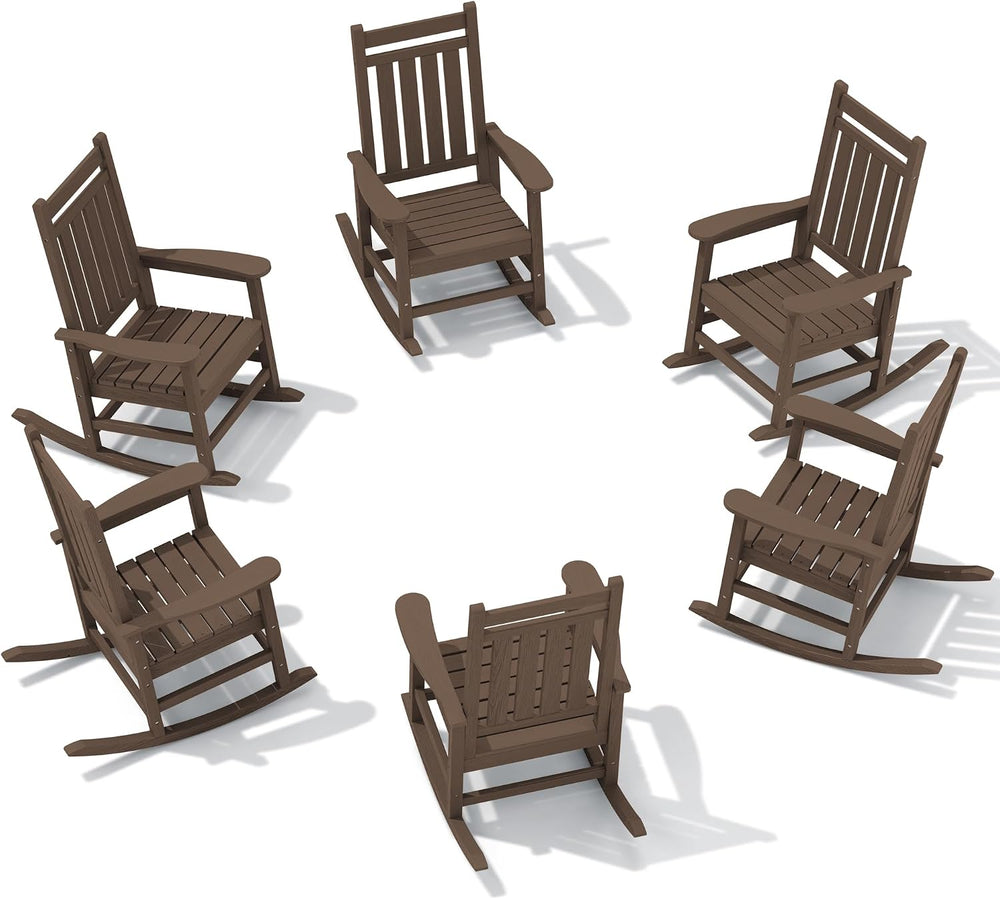 SERWALL Outdoor Rocking Chair Set of 6, Oversized Rocker for Adults, Coffee