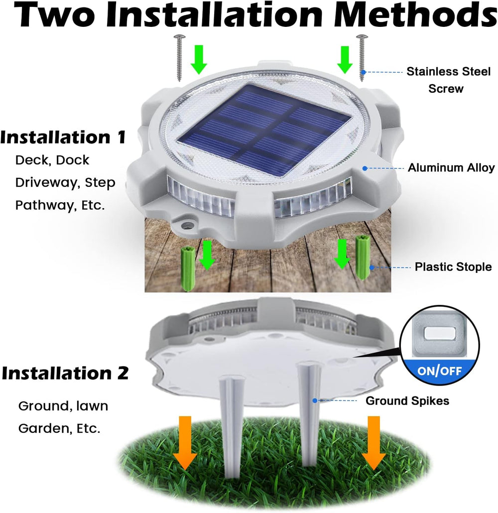 SIEDiNLAR Solar Deck Lights Outdoor 2 Modes LED, 8 Pack White/Warm Lighting