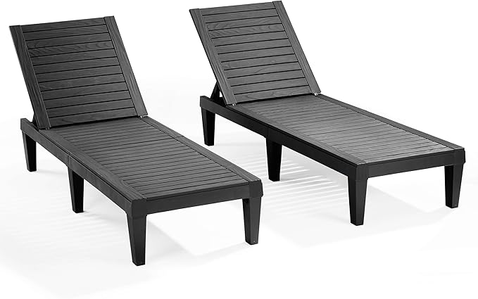 Nestl Patio Chairs - Black Chaise Lounge Chair Outdoor, 5-Position Adjustable...