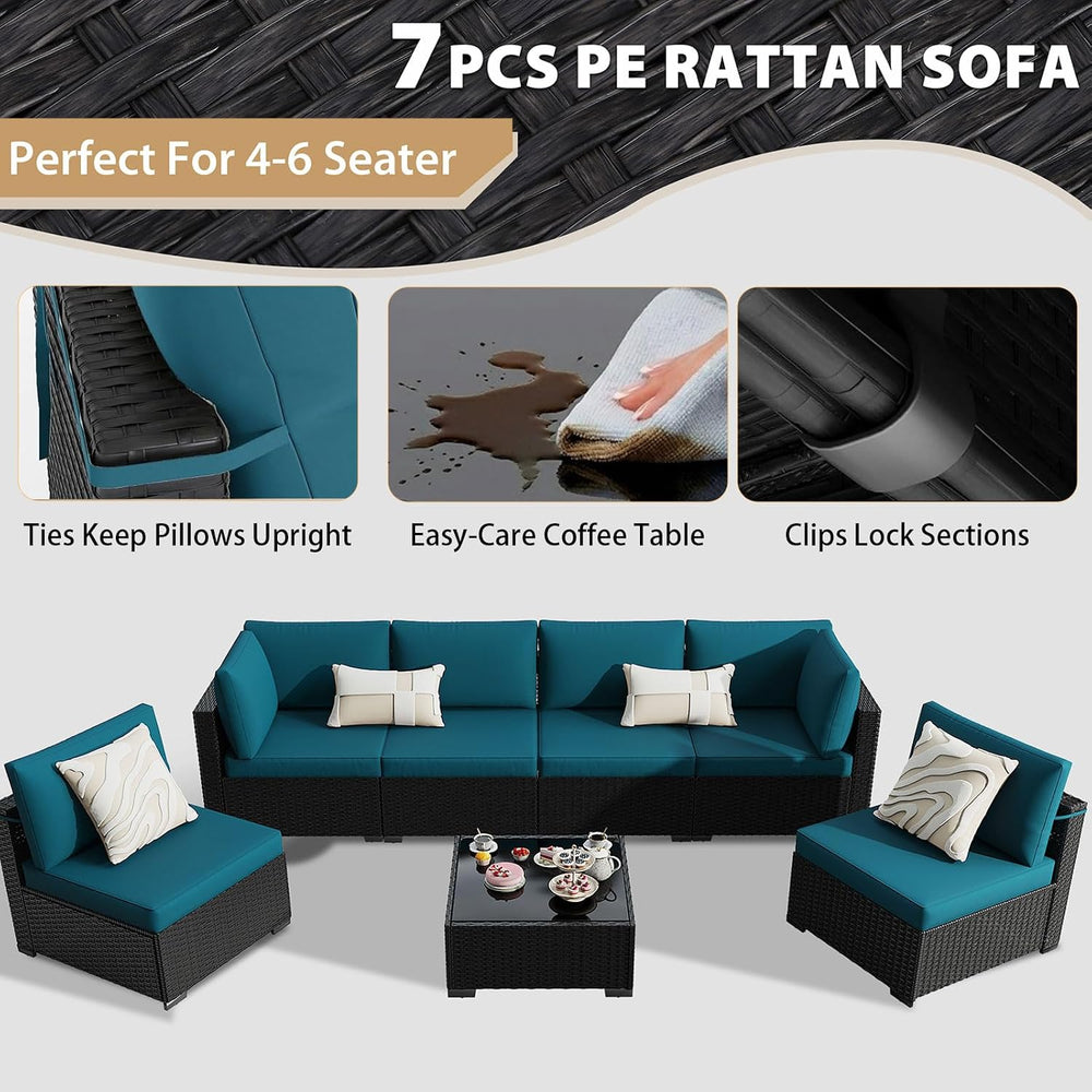 KIGOTY 7-Piece Patio Furniture Set, All-Weather PE Rattan Outdoor Sectional S...
