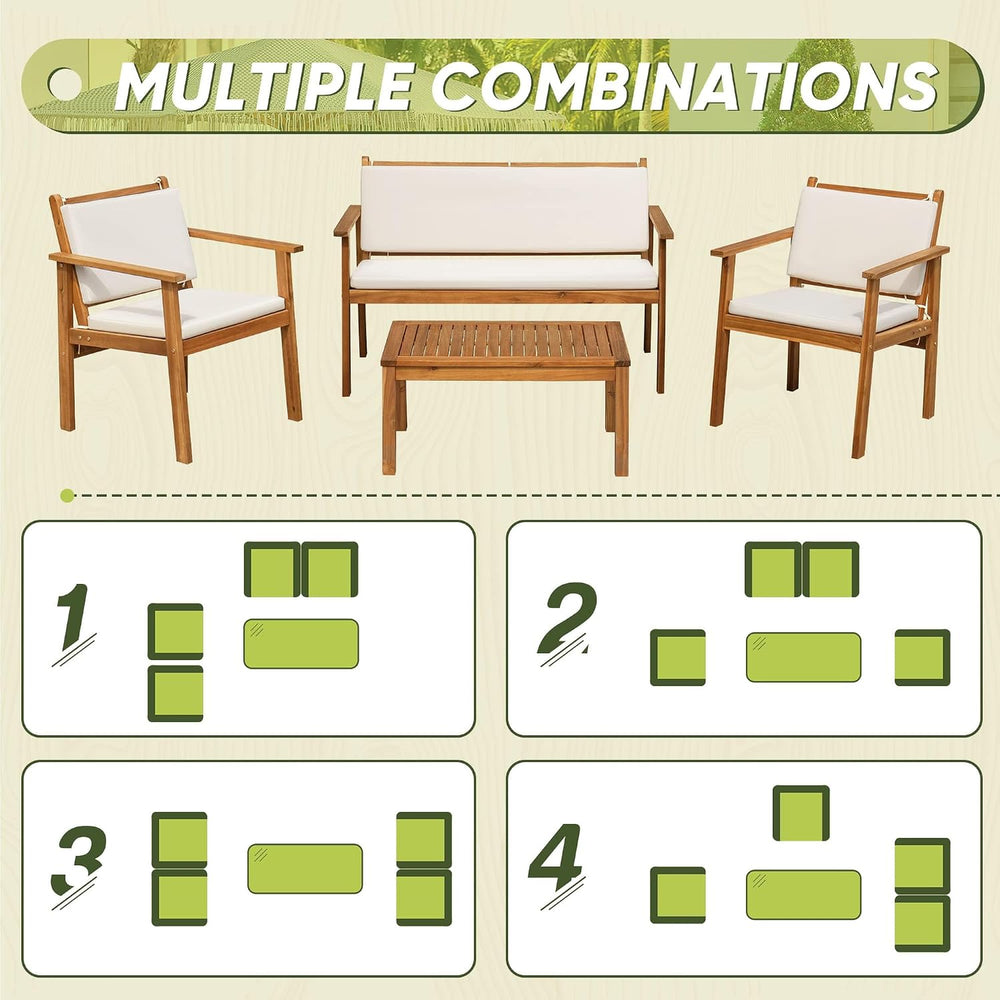 Flamaker Outdoor Patio Furniture Set 4-Piece Acacia Wood Patio Set, Natural
