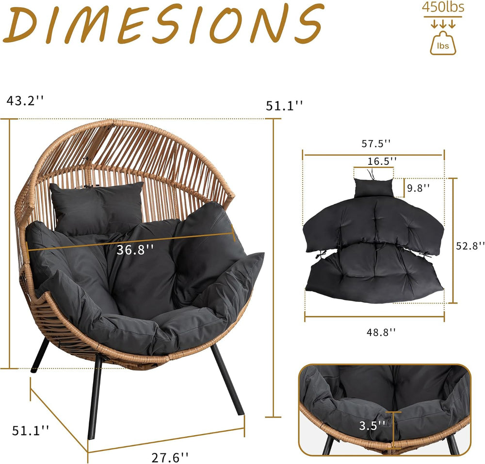Shintenchi Wicker Egg Chair Rattan Patio Chair with Cushion, Oversized Patio ...