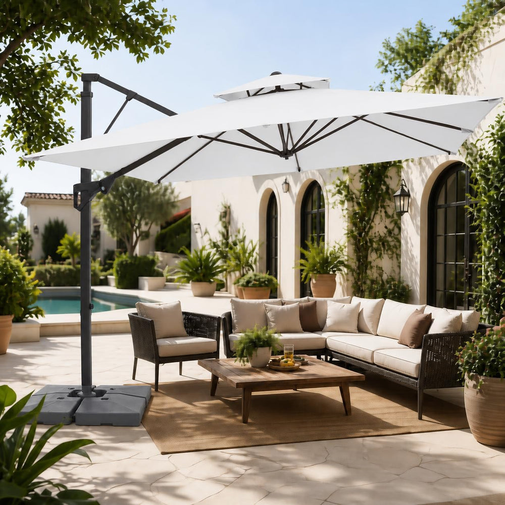 JEAREY 10x10 ft 2-Tier Cantilever Patio Umbrella, Outdoor Offset Umbrella