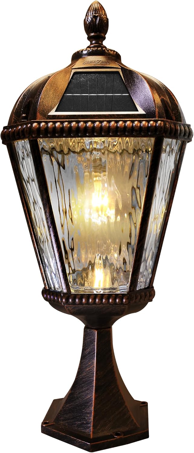 Gama Sonic Outdoor Solar Post Light with Pier Base, Brushed Bronze Finish Alu...