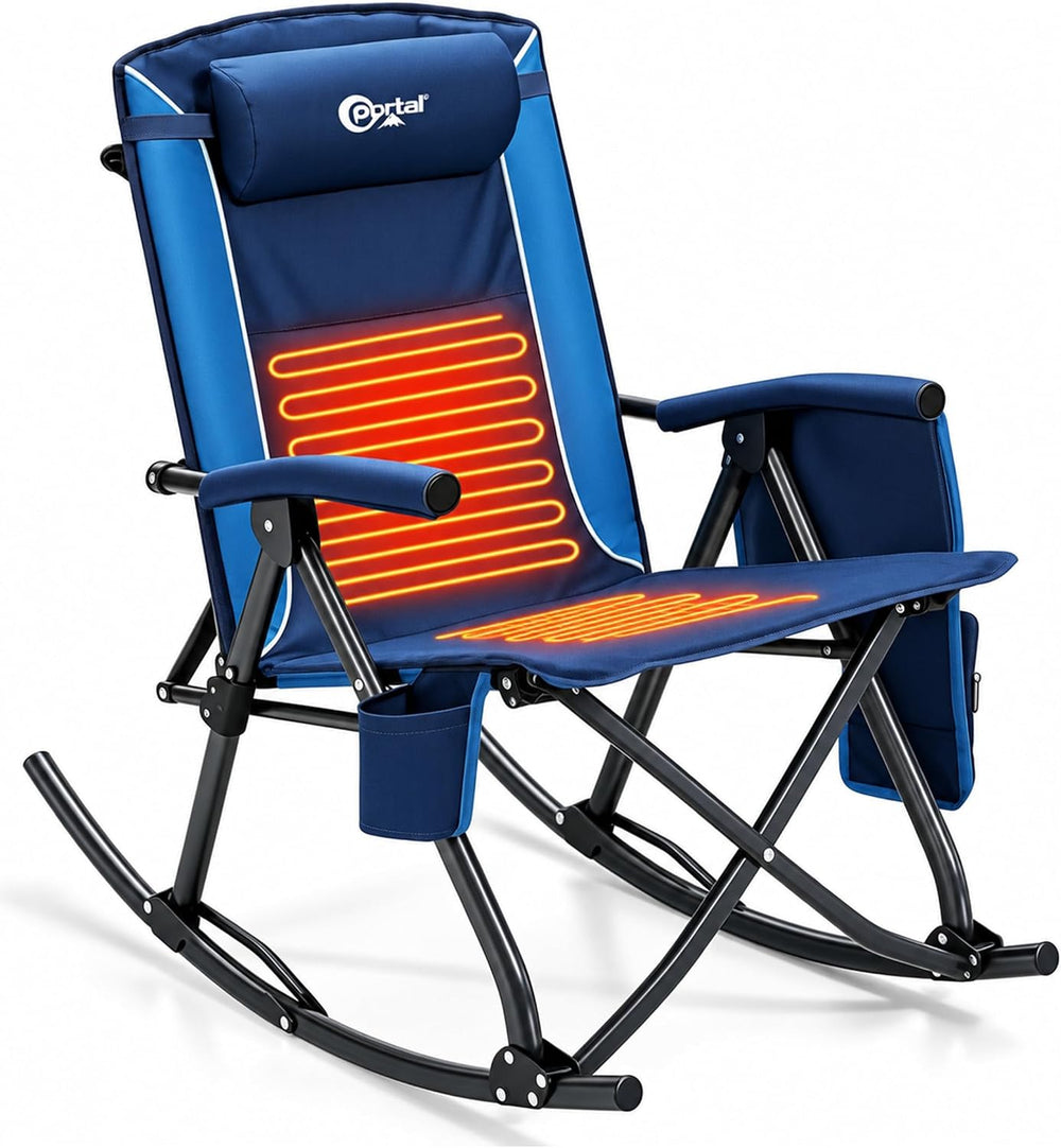 Portal Heated Folding Rocking Camping Chair Oversized Portable Outdoor Rocker...