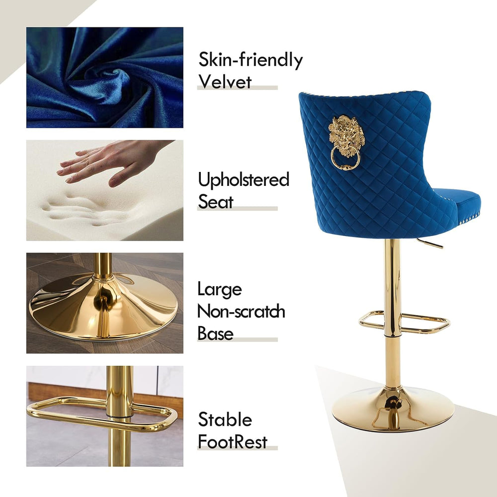 Modern Barstools Set of 2 Adjustable Velvet Bar Stools Counter Height Stools ...