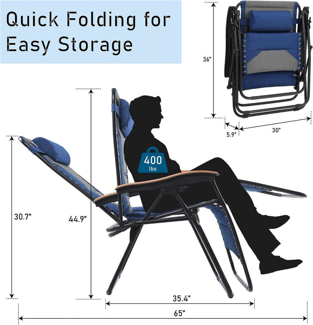 PHI VILLA Set of 2 Padded Zero Gravity Chair Recliner, 30" Wide 400 LBS