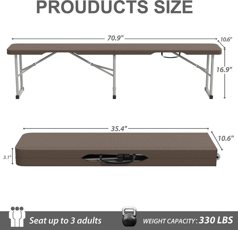 6ft Folding Bench Handle Waterproof Outdoor 2pk Rattan Patterned