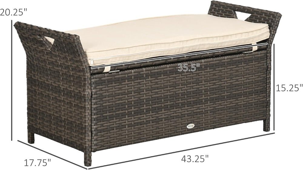 Outsunny 29 Gallon Patio Wicker Storage Bench Outdoor PE Rattan Cream White