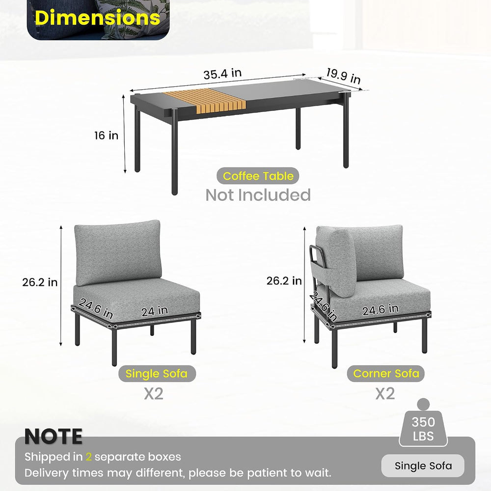 Sundale Outdoor Metal Patio Furniture Set, Modern Outdoor Sectional Sofa