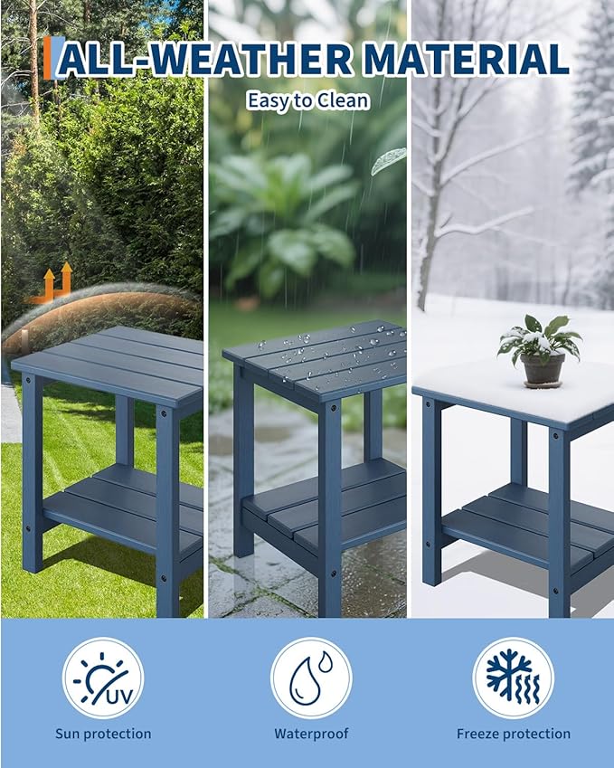 GarveeLife Adirondack Outdoor Side Table 18 x 15 in, HDPE 2-Tier Patio Side T...