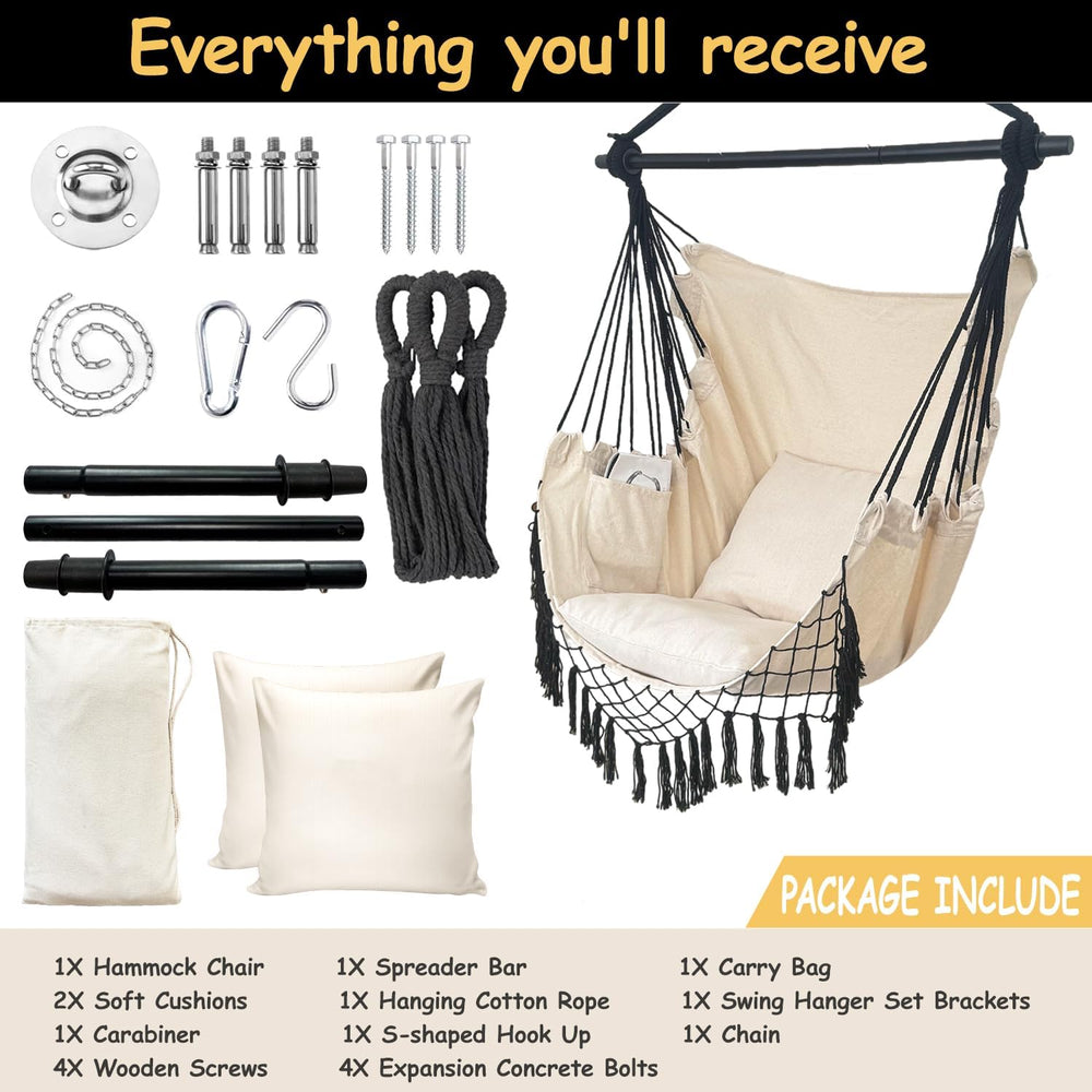 Hammock Chair Hanging Rope Swing Chair,Max 450 Lbs, Large Hanging Chair with ...