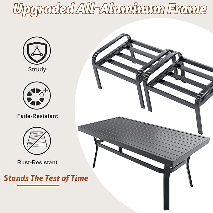 HOMREST Metal Outdoor Ottoman, 3-Piece Aluminum Footstool w/Removable Cushion...