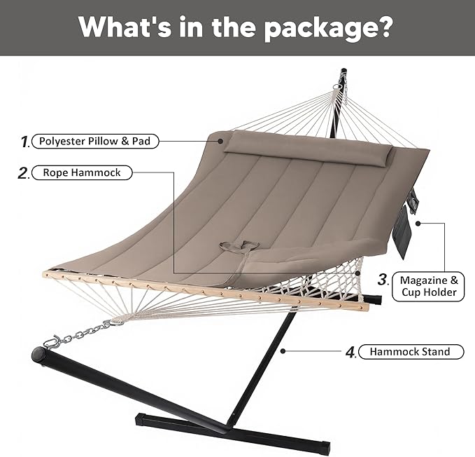 SUNCREAT Hammocks Two Person Hammock with 12ft Stand Included, Max 475lbs Cap...
