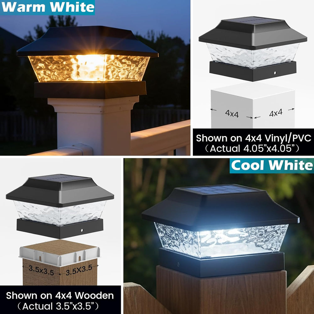 SIEDiNLAR 4x4 Solar Post Cap Lights Metal 2 Modes, 6 Pack Black Warm/White