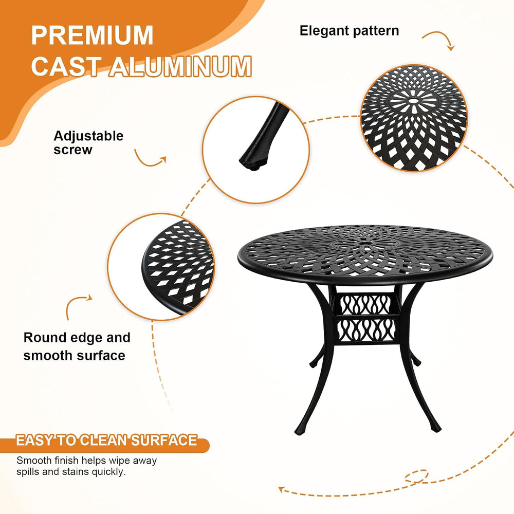 5 Piece Cast Aluminum Outdoor Dining Set, Outdoor Table and Chairs Set of 4, ...