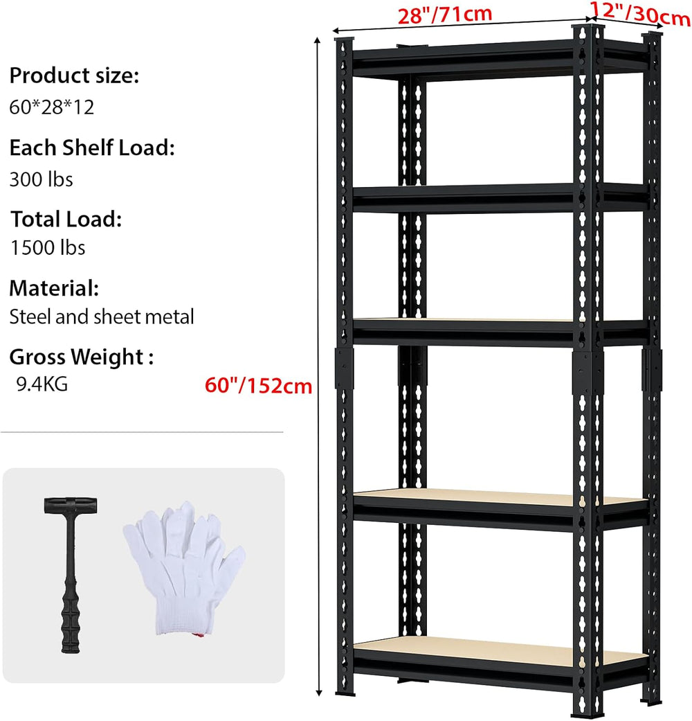 Garage Shelving 5 Tier Adjustable Metal Storage Shelves, Heavy Duty 1500LBS C...