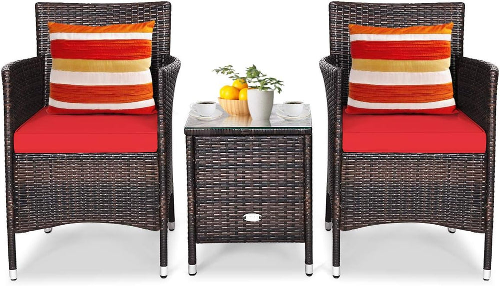Tangkula Patio Furniture Set 3 Piece, Outdoor Wicker Rattan Conversation Set ...