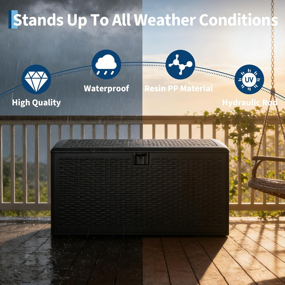 Garvee 120 Gallon Waterproof Large Resin Deck Box Indoor Outdoor, Lockable St...