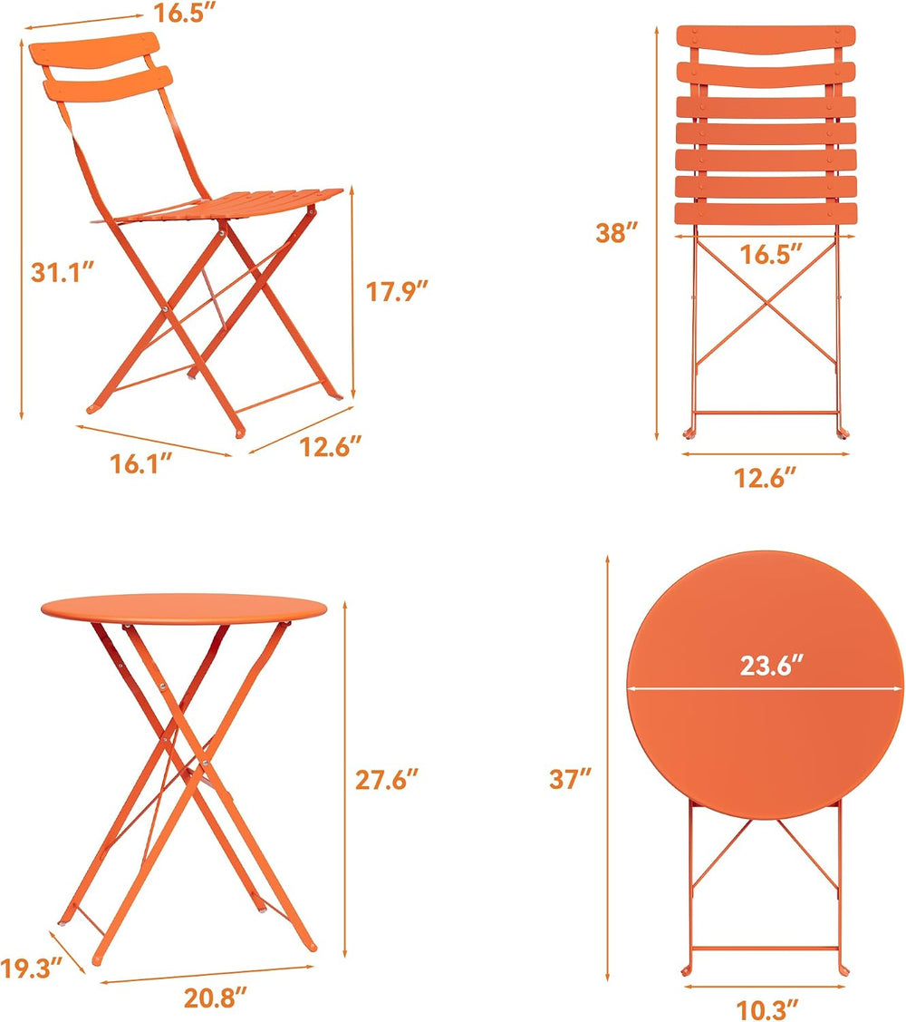 GarveeLife 3 Piece Patio Bistro Set, Patio Furniture Set, Orange