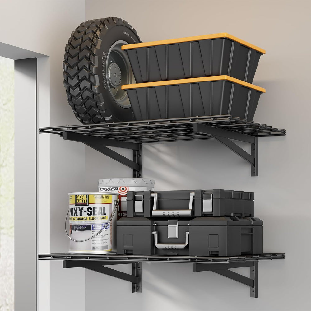 2 Pack Wall Mounted Garage Shelving, 2x3ft, 700lbs Integrated Grid
