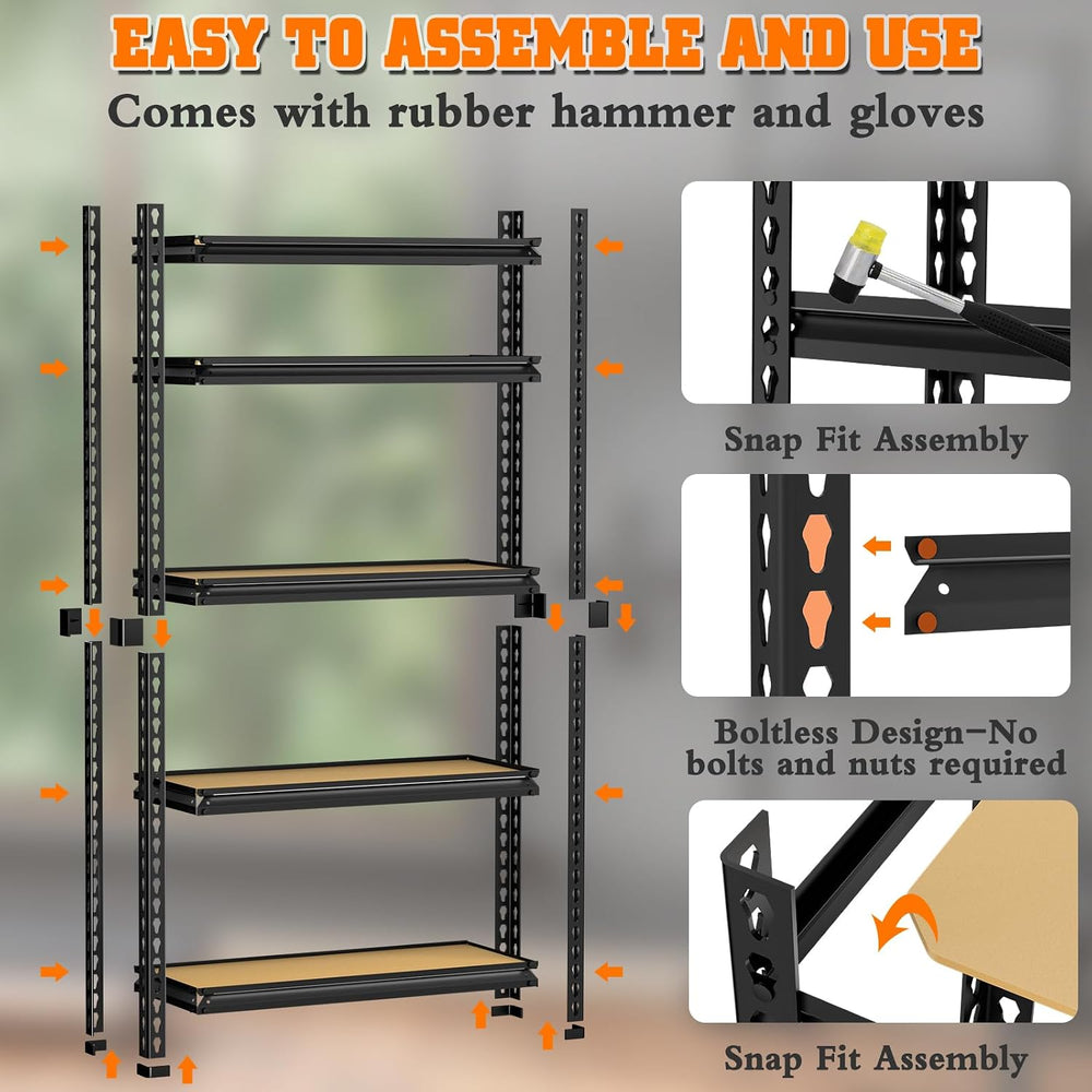 5-Tier Storage Shelving Unit, Metal, for Kitchen, Garage, Laundry Room, Adjus...