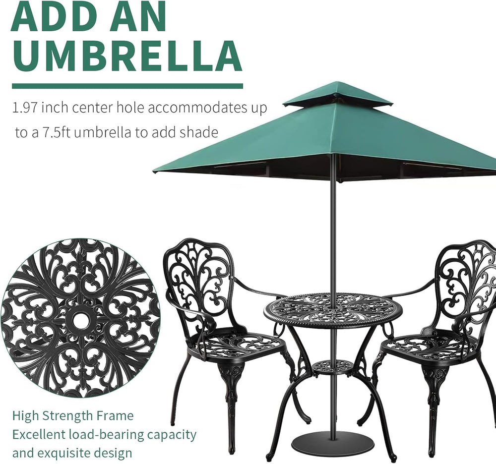 3 Piece Patio Bistro Set Cast Aluminum Bistro Table and Chairs Set of 2 with ...