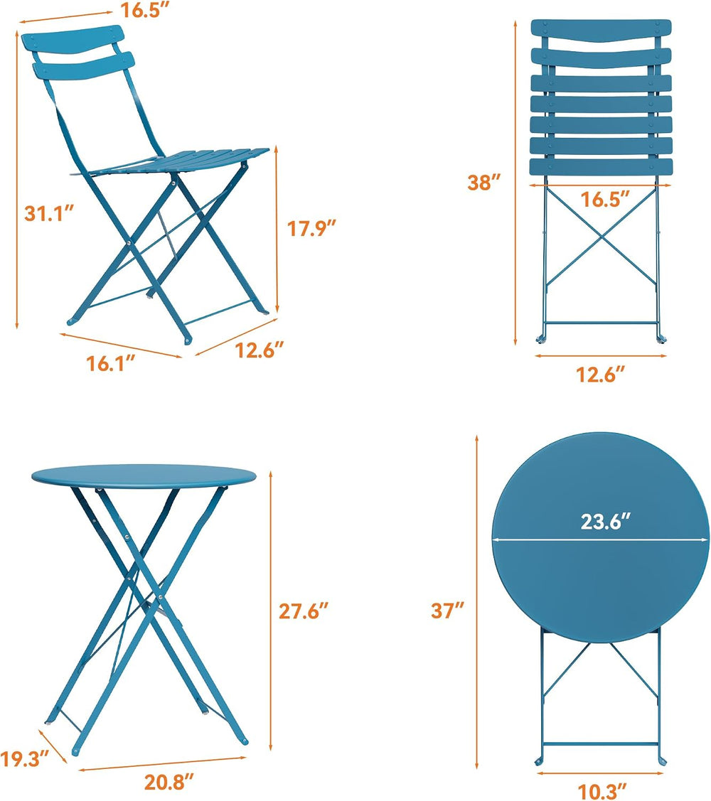 GarveeLife 3 Piece Patio Bistro Set, Patio Furniture Set, Peacock Blue