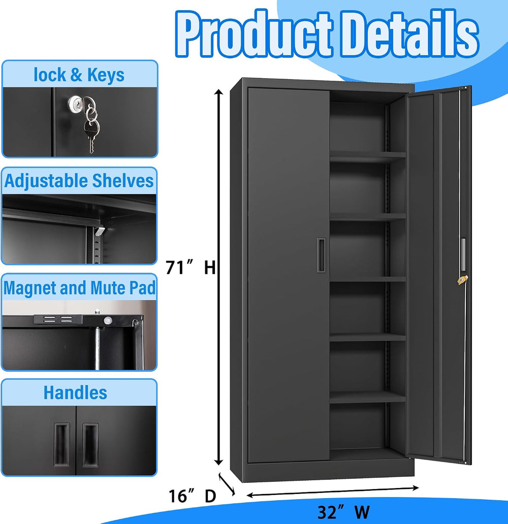 BESFUR Metal Storage Cabinet, 71" H Locking Storage Cabinet with 5 Adjus...