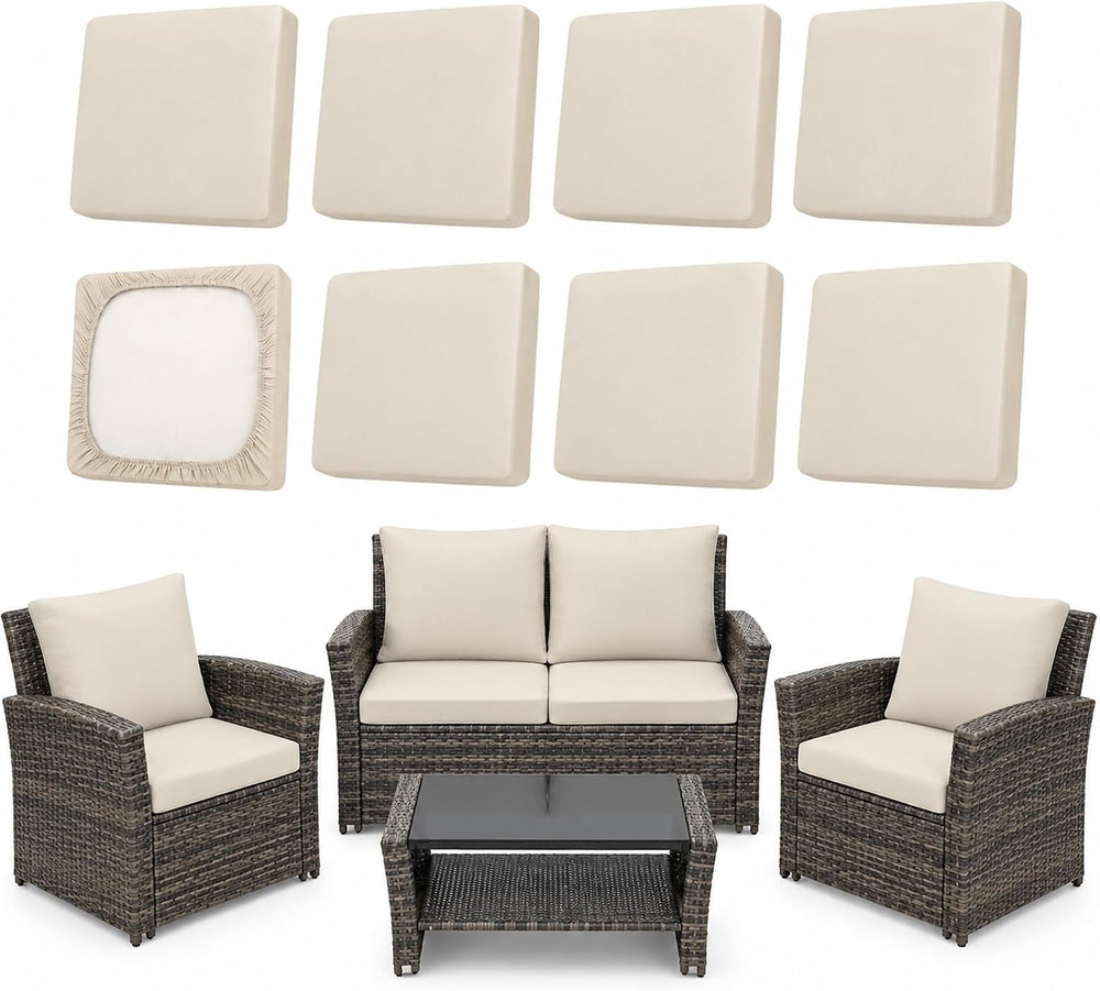 8Pcs Patio Cushion Covers, outdoor stretch cushion covers, Washable