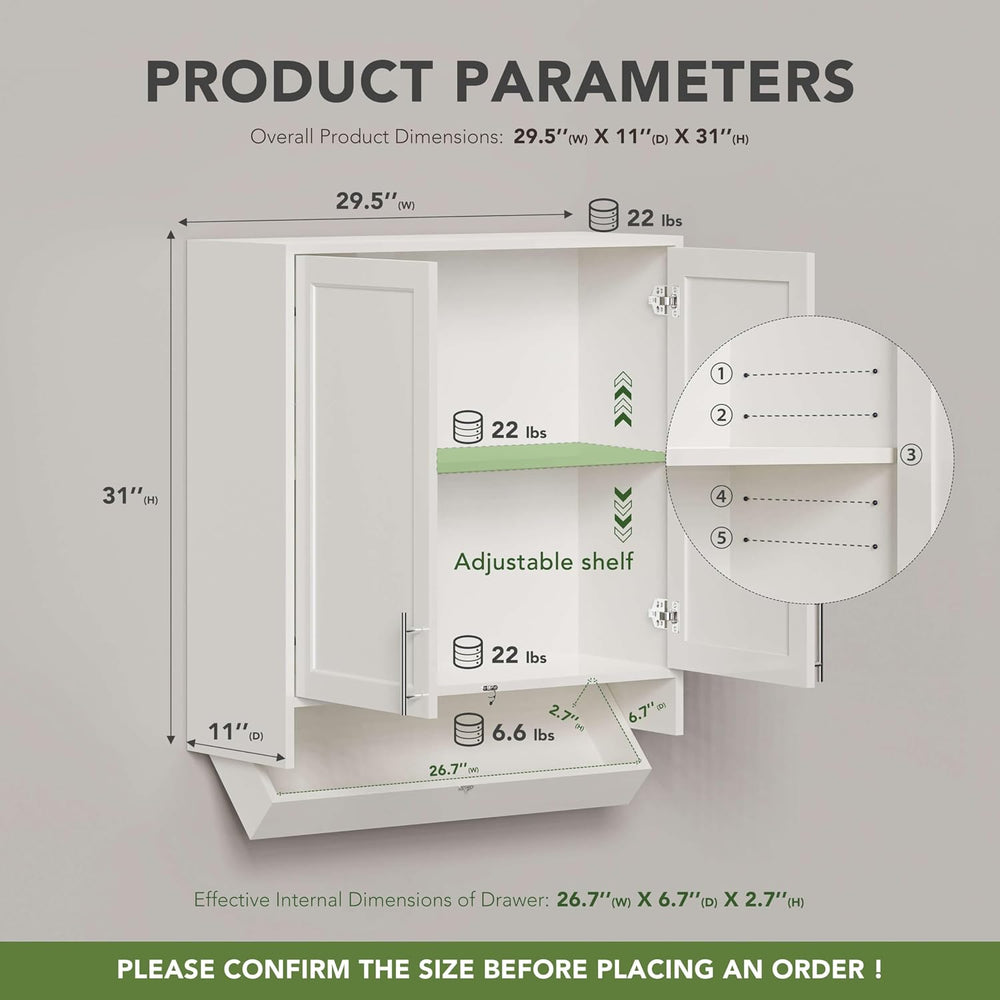 29.5" W Laundry Room Cabinets Wall-Mounted with Flip-Bottom Drawer